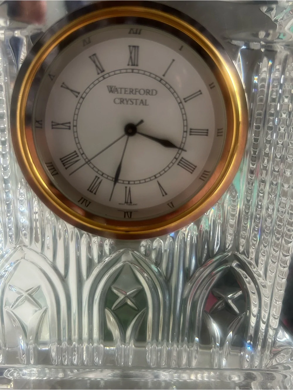 Waterford Crystal Clear Mantel Clock with Gold-Tone Bezel